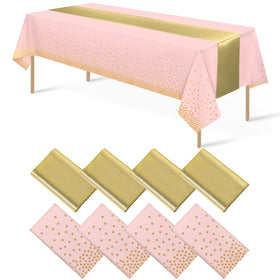 MASHAN 8Pack pink-gold dot tablecloth – festive centerpiece with easy cleanup