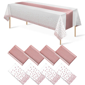 Mashan 8-pack plastic tablecloth with white rose gold dots for elegant weddings