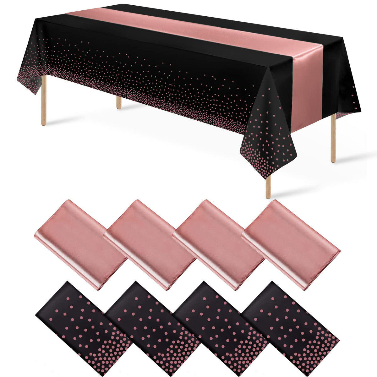 MASHAN 8Pack tablecloth with black rose-gold dots adds elegant ambiance to events.