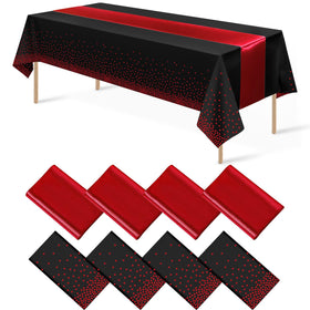 MASHAN 8Pack black red dot tablecloth on table adds festive contrast.