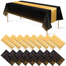 MASHAN black and gold dot tablecloth for elegant celebrations