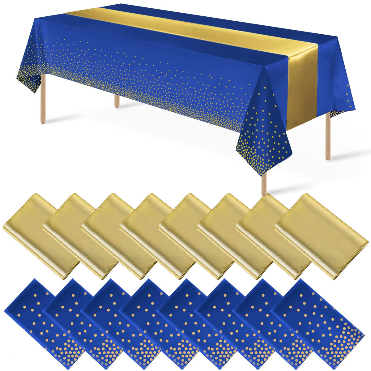MASHAN blue and gold confetti tablecloth 54x108 inches, ideal for weddings and celebrations