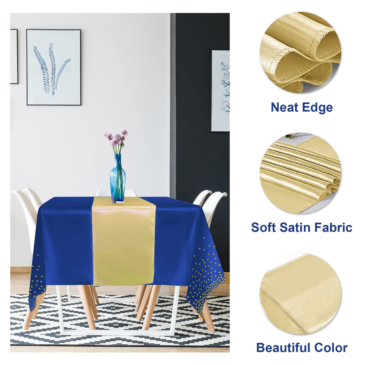 MASHAN blue-gold dot pattern closeup highlights chic confetti detail.