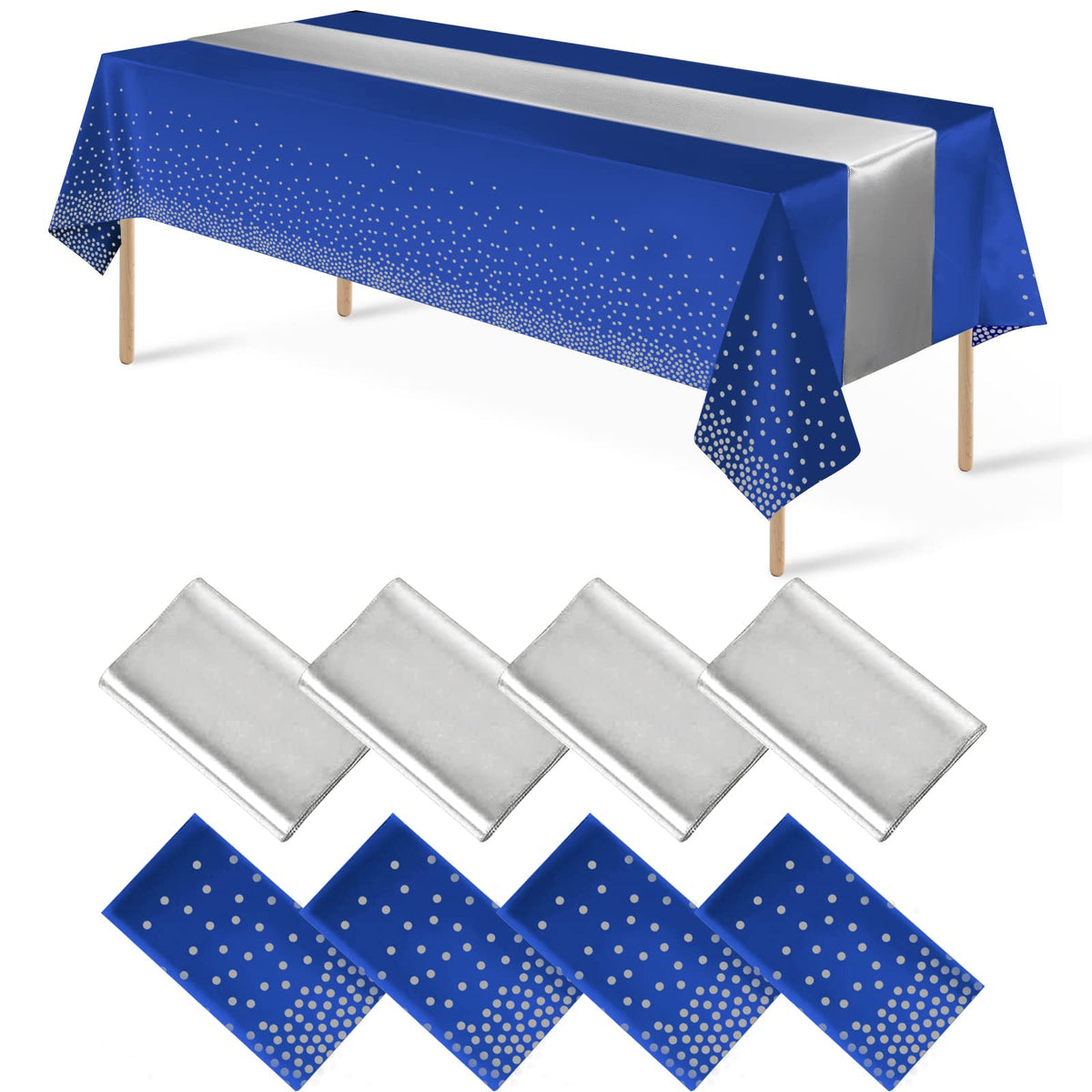 MASHAN blue-silver confetti dot tablecloth enhances festive tables
