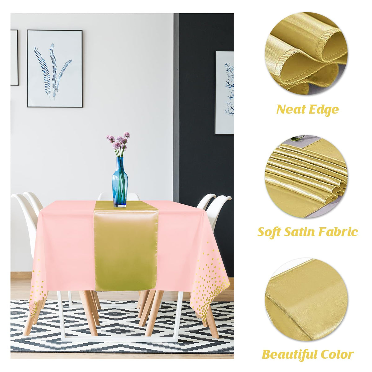 MASHAN confetti dot tablecloth close-up – gold foil accents elevate party vibes