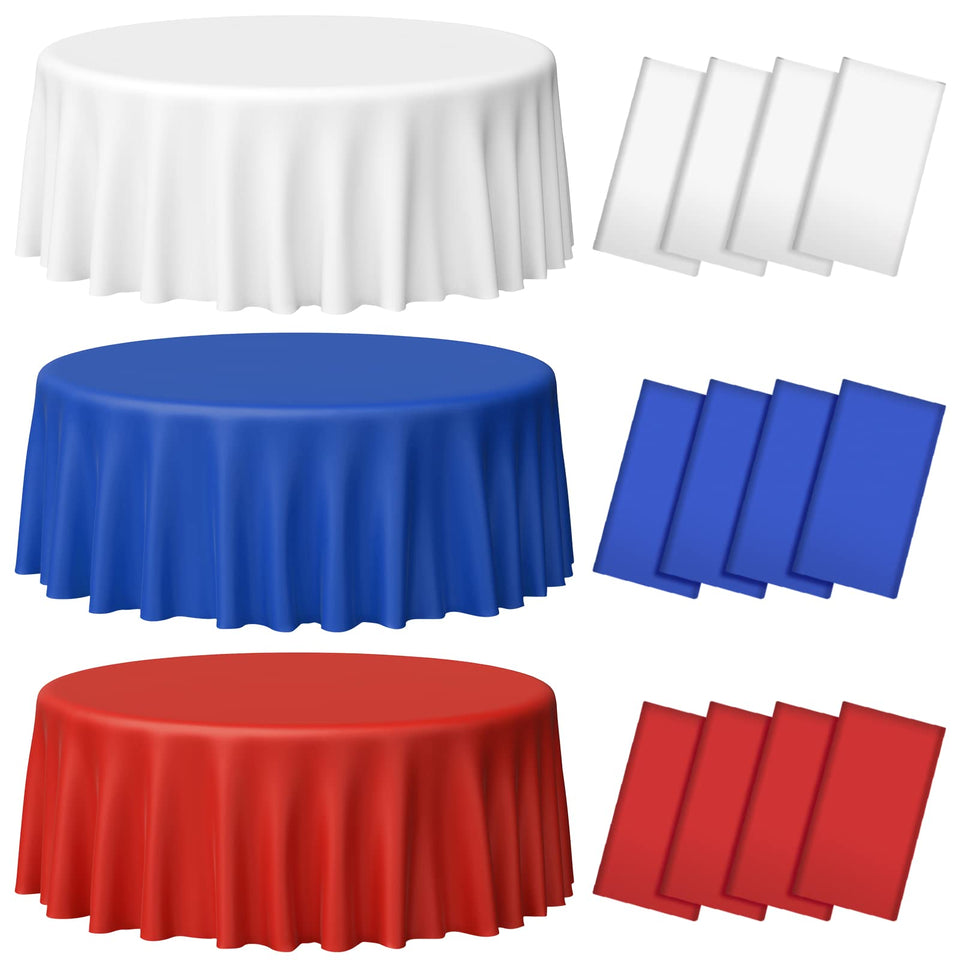MASHAN Fourth of July round tablecloth in red white and blue for outdoor celebrations