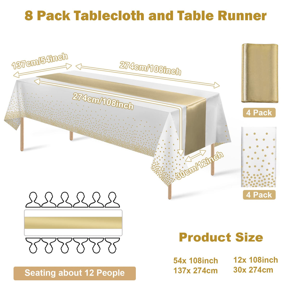 MASHAN gold satin table runner 12x108 adds silky elegance to tables