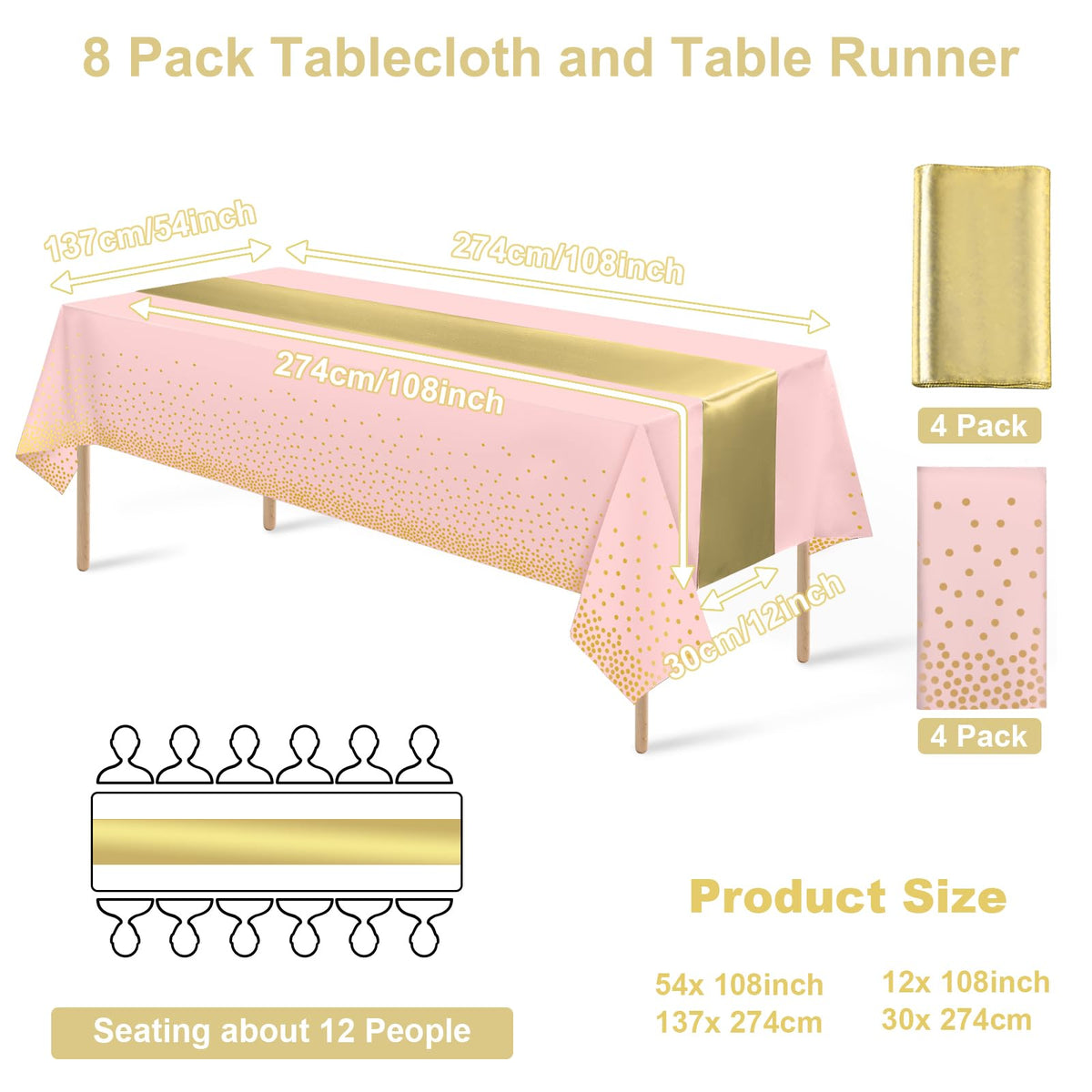 MASHAN gold satin table runner – silky finish adds elegant table drama