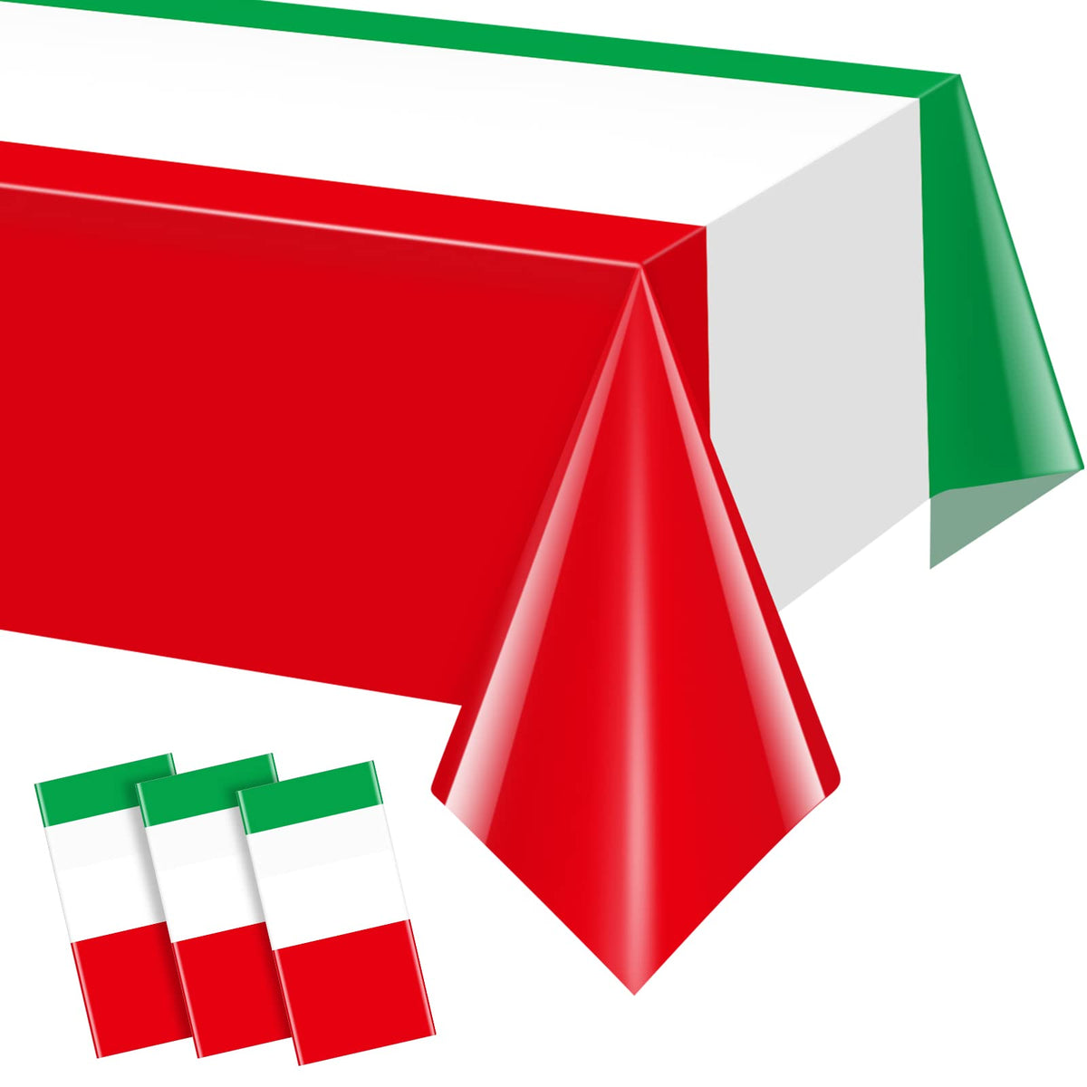 Mashan Italian flag tablecloth 3-pack packaging shows festive disposable coverage for events.