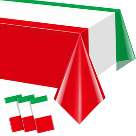 Mashan Italian flag tablecloth 3-pack packaging shows festive disposable coverage for events.