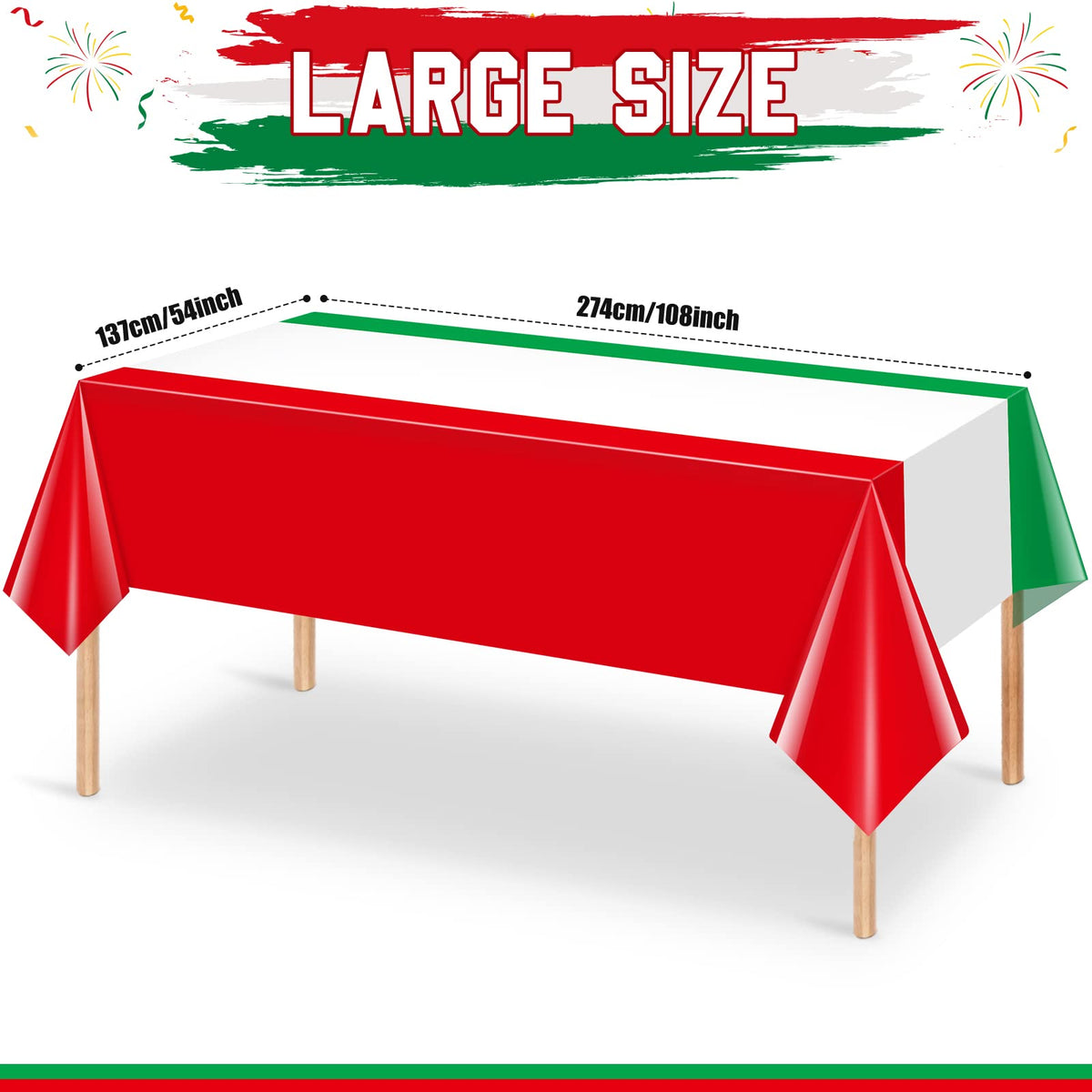 Mashan Italian flag tablecloth spread on table highlights vibrant colors for gatherings.