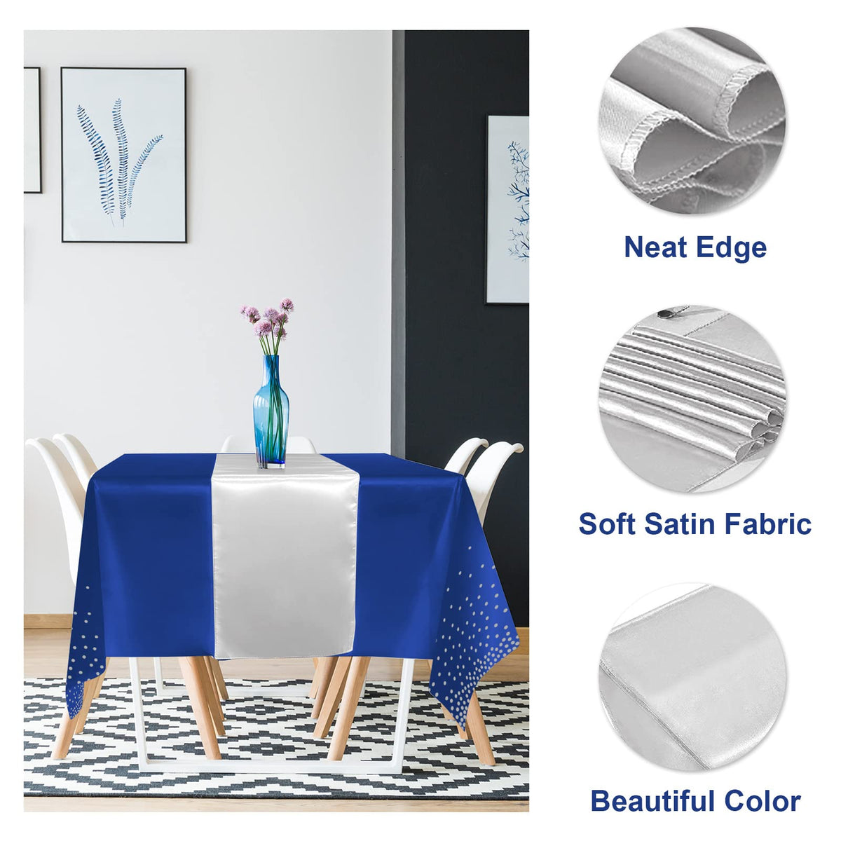 MASHAN packaging shows four tablecloths and four runners for easy setup
