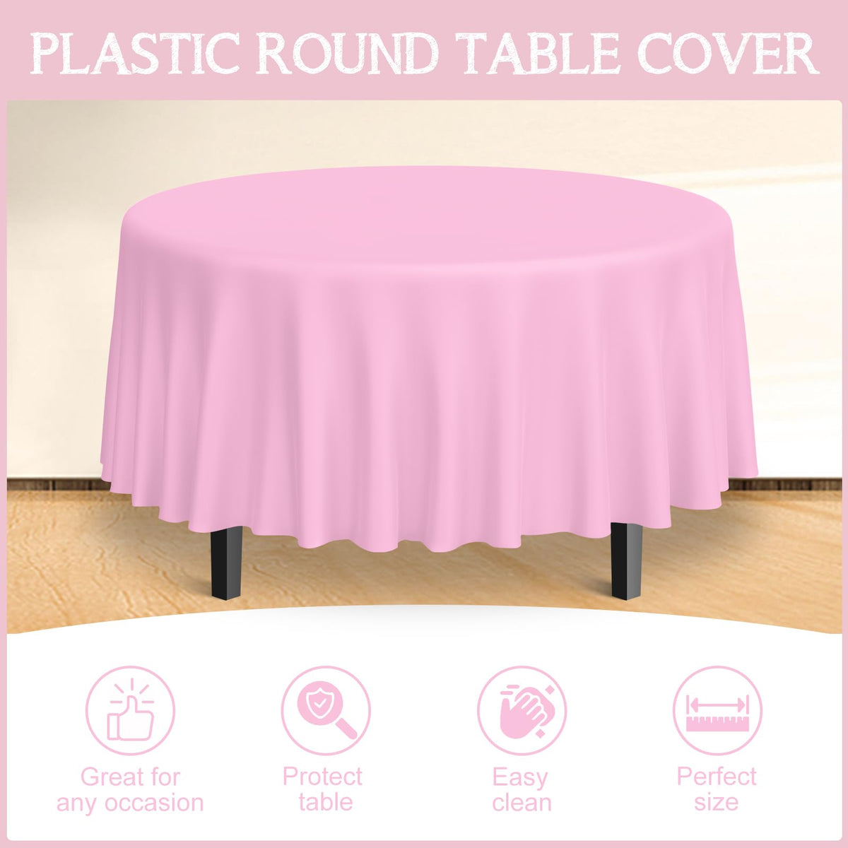 MASHAN pastel pink round tablecloth 84-inch collection provides quick cleanup after party events.