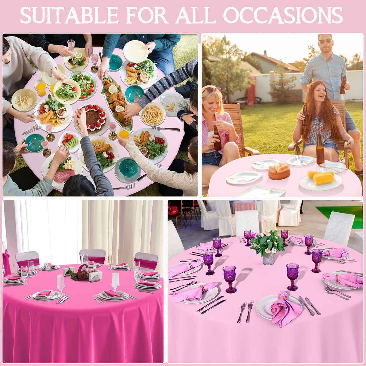MASHAN pastel pink round tablecloth 84-inch collection ideal for galentines and gatherings.