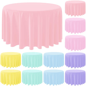 MASHAN pastel round tablecloth 84 inch on table for vibrant party setup and quick cleanup.