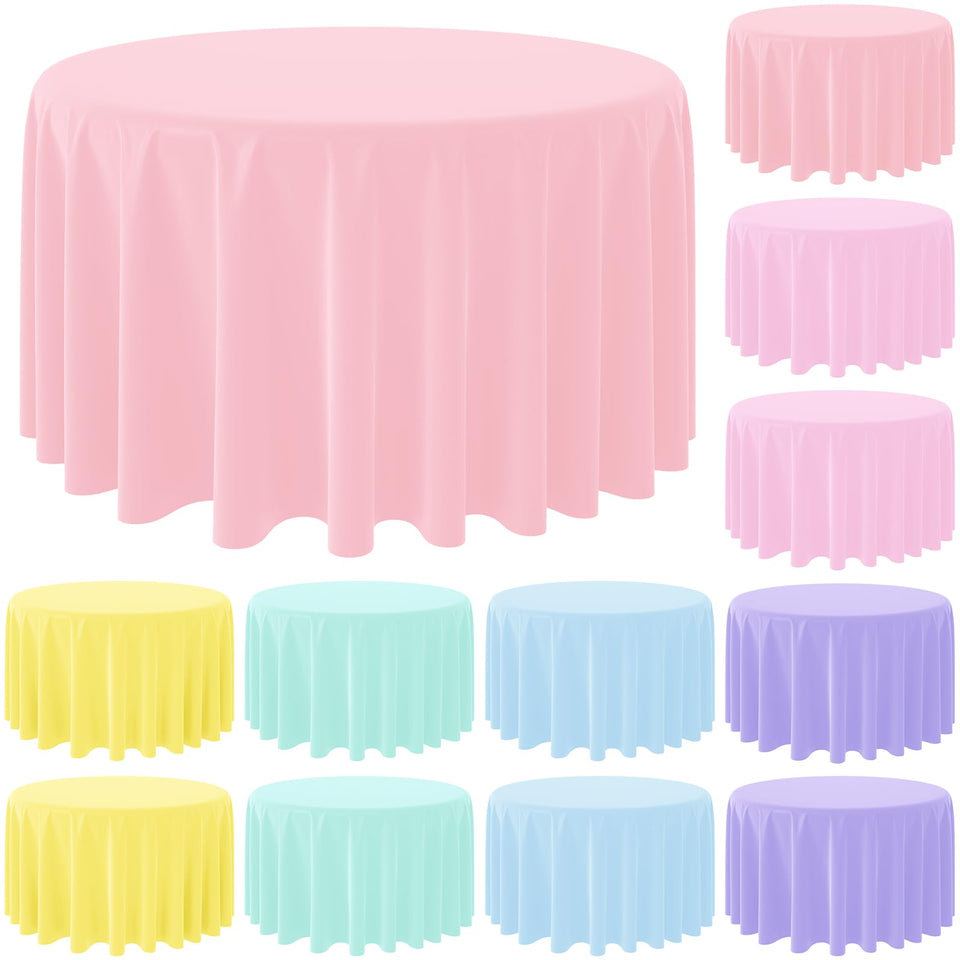 MASHAN pastel round tablecloth 84 inch on table for vibrant party setup and quick cleanup.