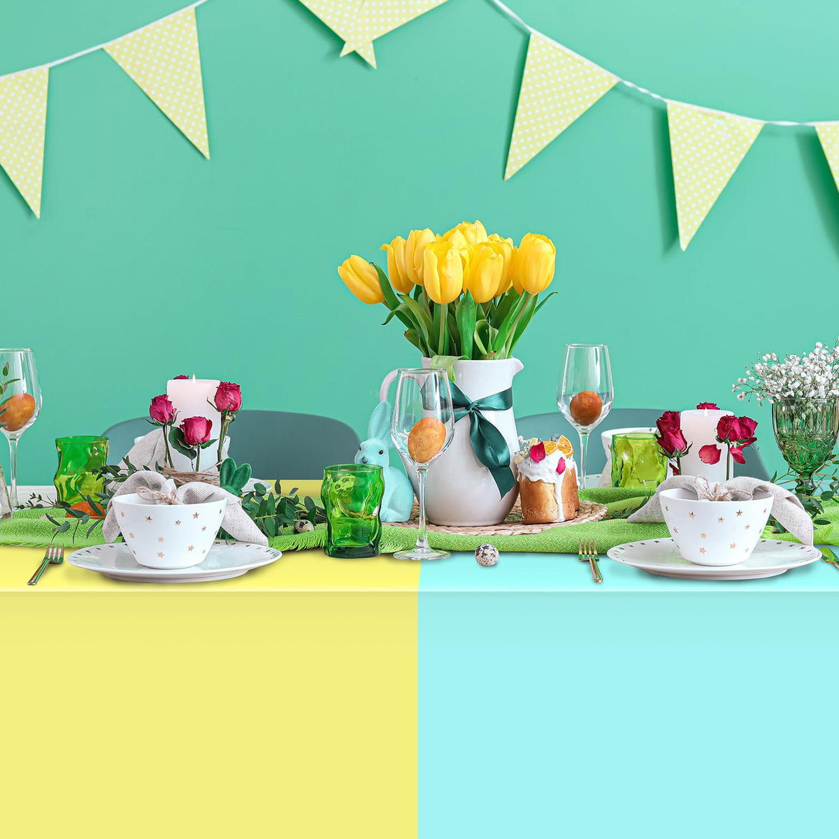 MASHAN 54x108 pastel tablecloth full-table coverage for gatherings