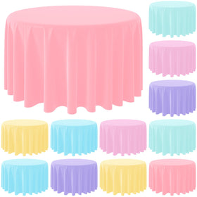 MASHAN pastel tablecloth round 84in pink on table, waterproof surface protection for celebrations.