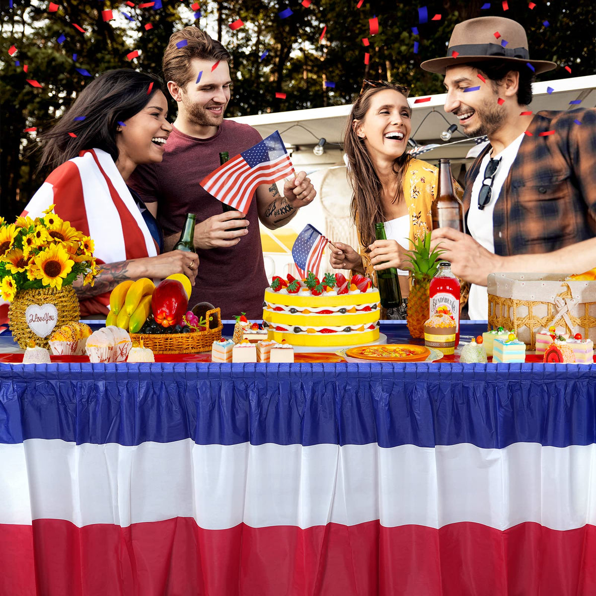 MASHAN patriotic table skirt creates a festive backdrop for gatherings