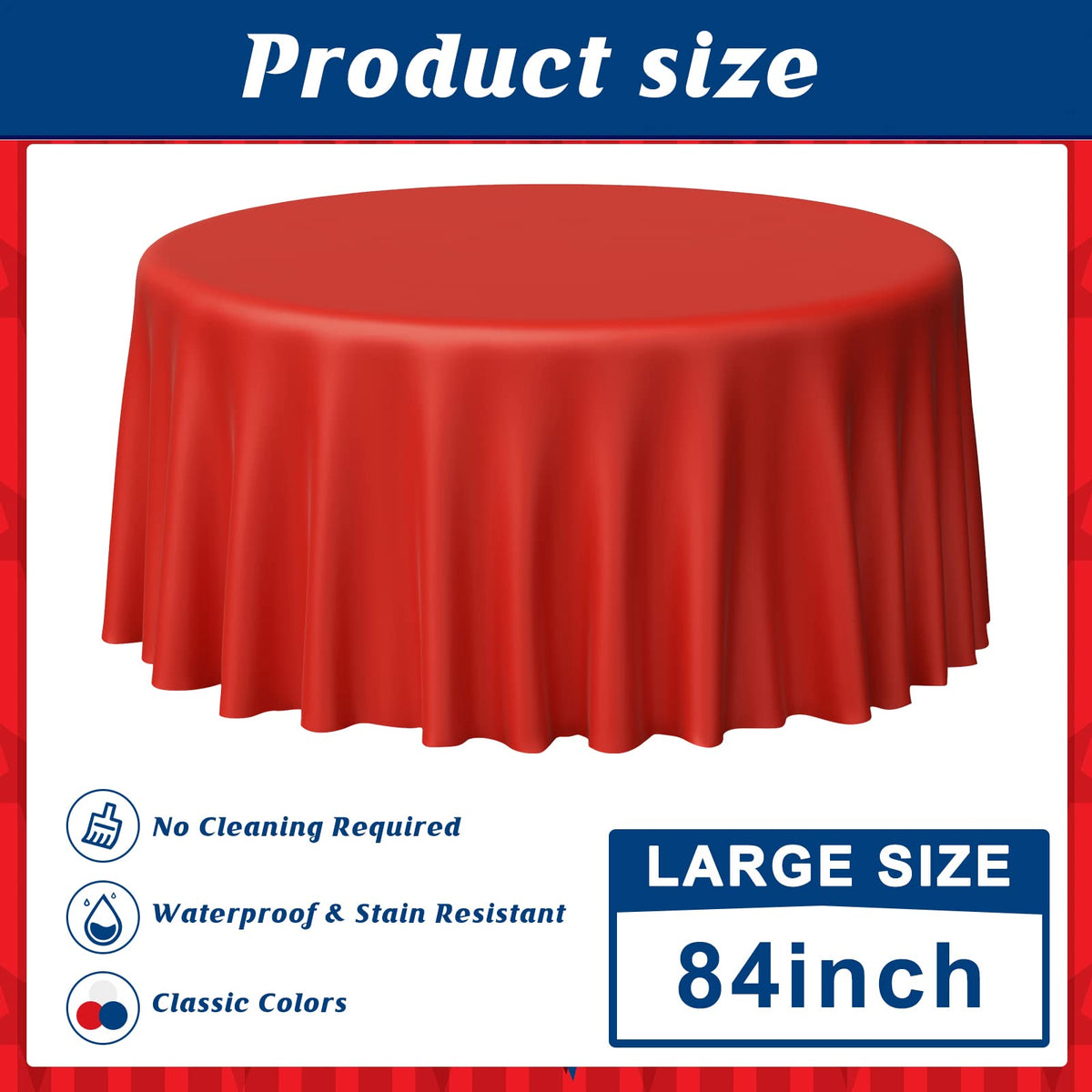 MASHAN patriotic round tablecloth covers tables with bright red white and blue colors