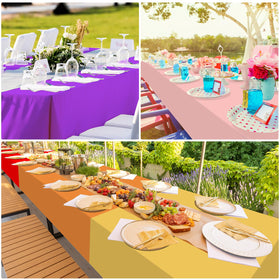 MASHAN rainbow tablecloth multi-color spread during birthday party setup