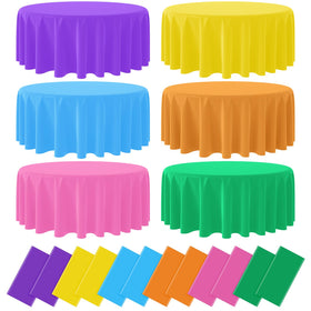 MASHAN round fiesta tablecloths, 84-inch, 12-pack, ideal for Cinco de Mayo celebrations.