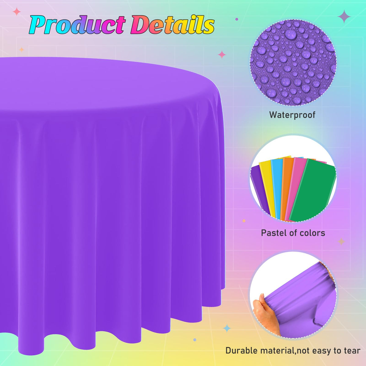 MASHAN round tablecloth fits 8-10 seat tables, keeping meals clean during lively gatherings.