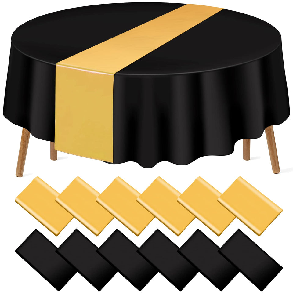 MASHAN satin table runner in black and gold for an elegant tablescape