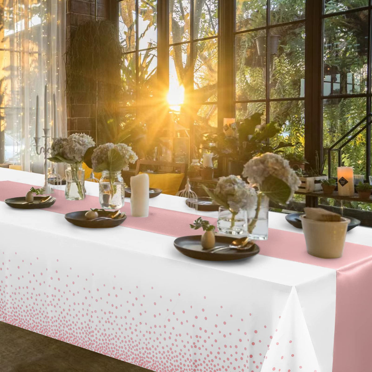 Mashan table setting on a long banquet table for 8-10 guests