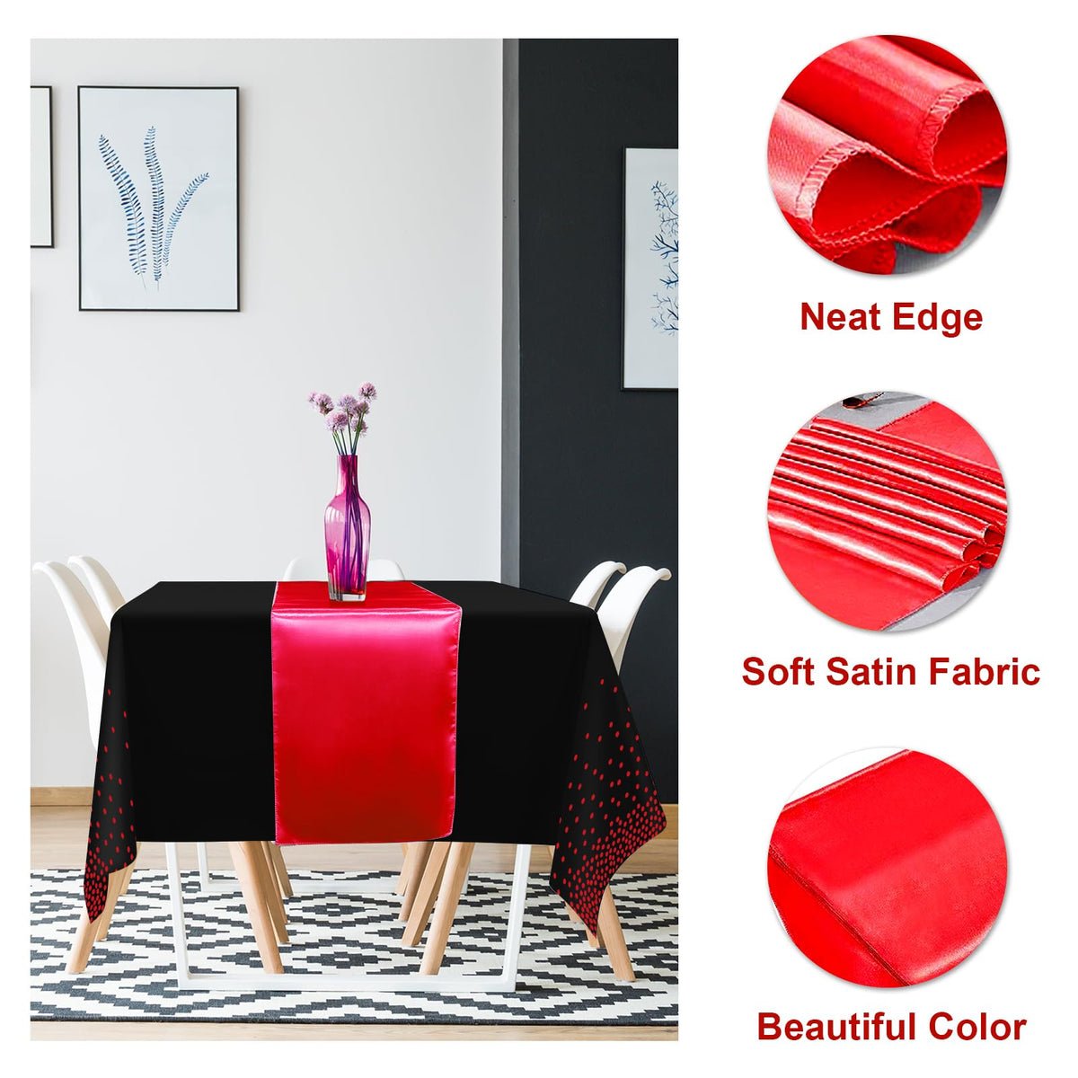 MASHAN waterproof PEVA tablecloth detail resists spills while maintaining shine.