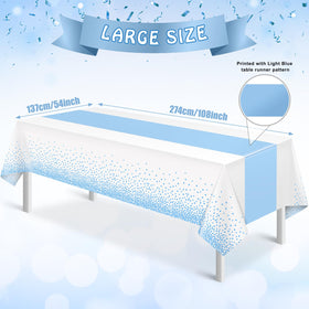 MASHAN white-blue tablecloth 137x274cm with two designs for coordinated tables
