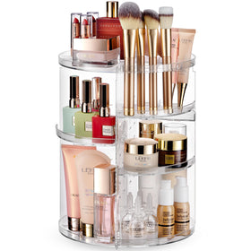 Masirs 360 rotating makeup organizer viewed from top for easy access.