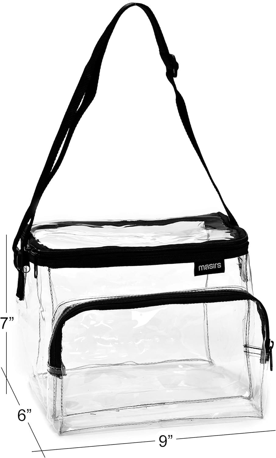Masirs Clear Lunch Bag showing adjustable strap for comfortable carrying