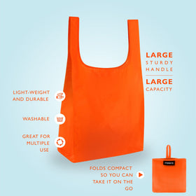 Masirs foldable tote hanging on a hook for easy access.