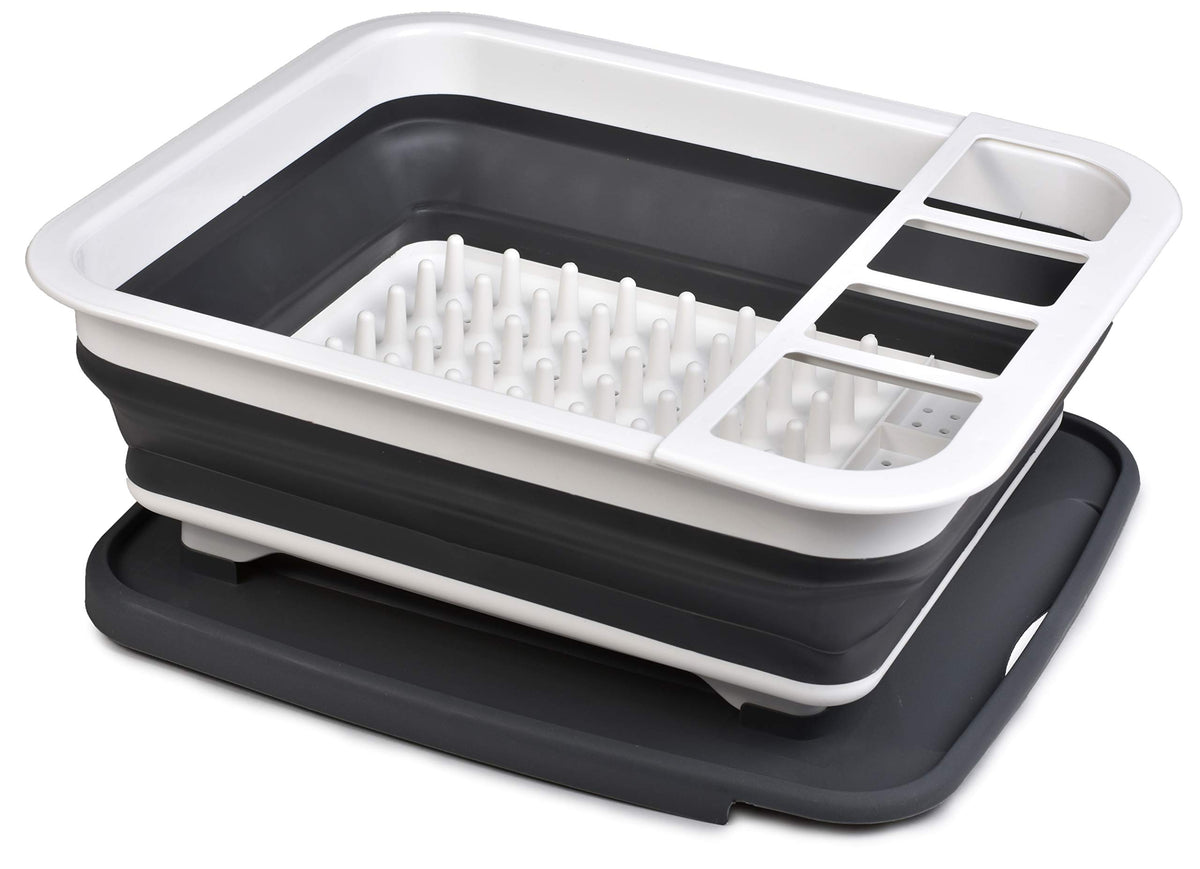 Masirs Pop-Up Drying Rack folded for space-saving under-sink storage.