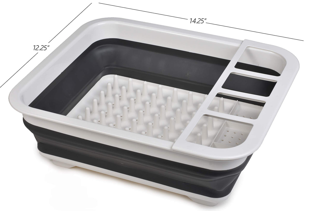 Masirs Pop-Up Drying Rack in use, draining into the sink to keep counters dry.
