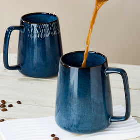 Masoline blue mug safety: lead-free glaze, dishwasher safe.