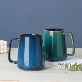 Masoline mug in kitchen, microwave-safe, oven-safe for reheating.