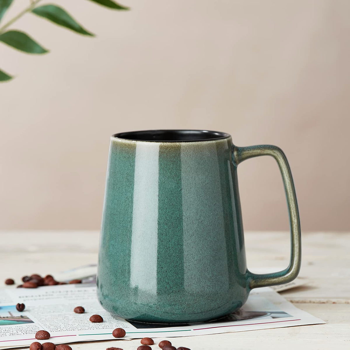 Masoline mug with reactive glaze showing unique color variations.
