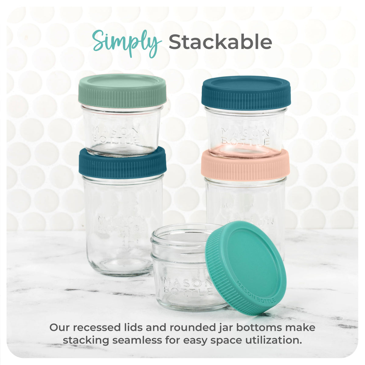 Mason Bottle embossed oz markings aid portion tracking.