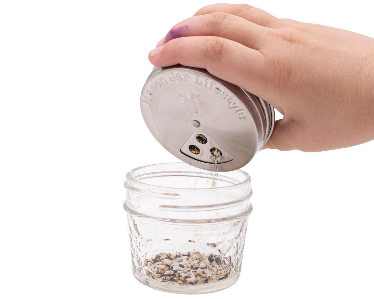 Mason Jar Lifestyle dishwasher-safe lids shown with jars for easy cleaning.