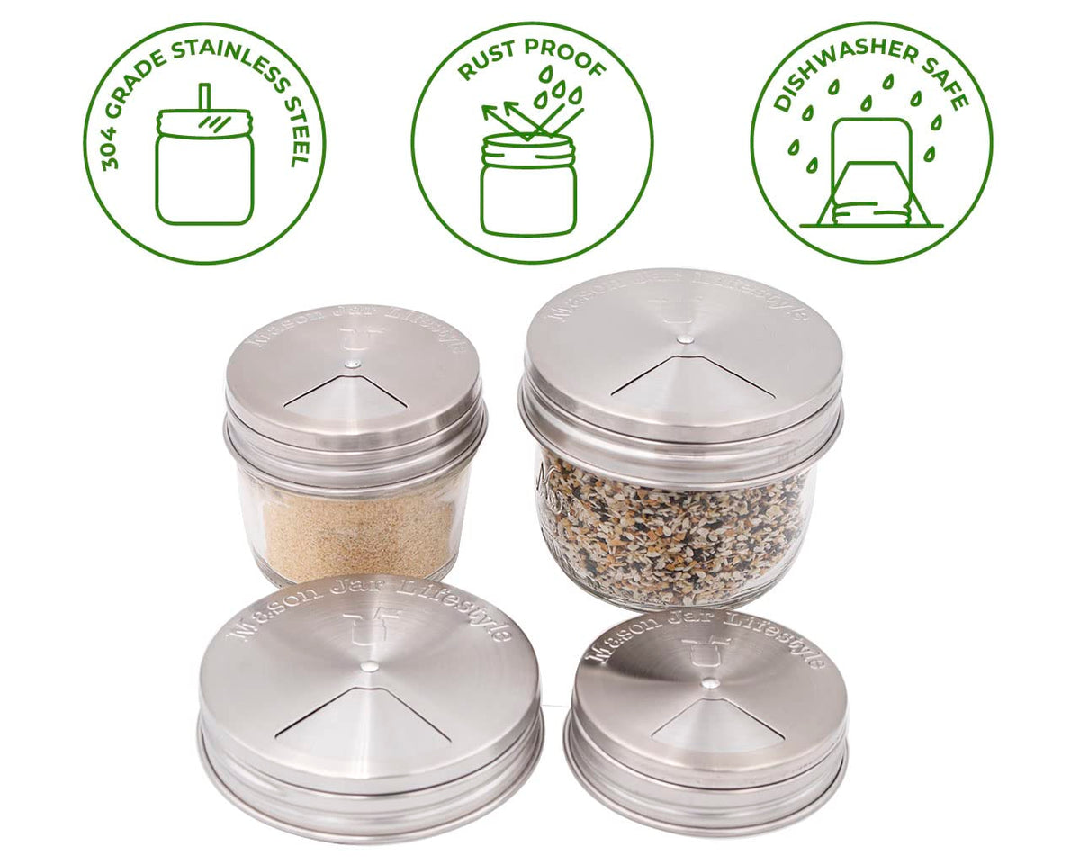 Mason Jar Lifestyle shaker option lid demonstrates adjustable holes for spice control.