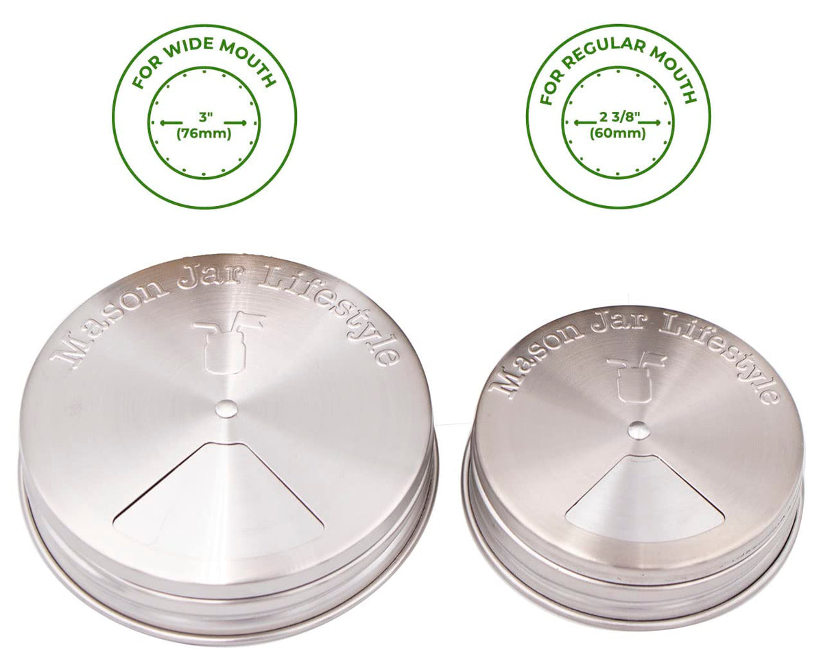 Mason Jar Lifestyle stainless steel lid close-up showing durable, rust-resistant construction.