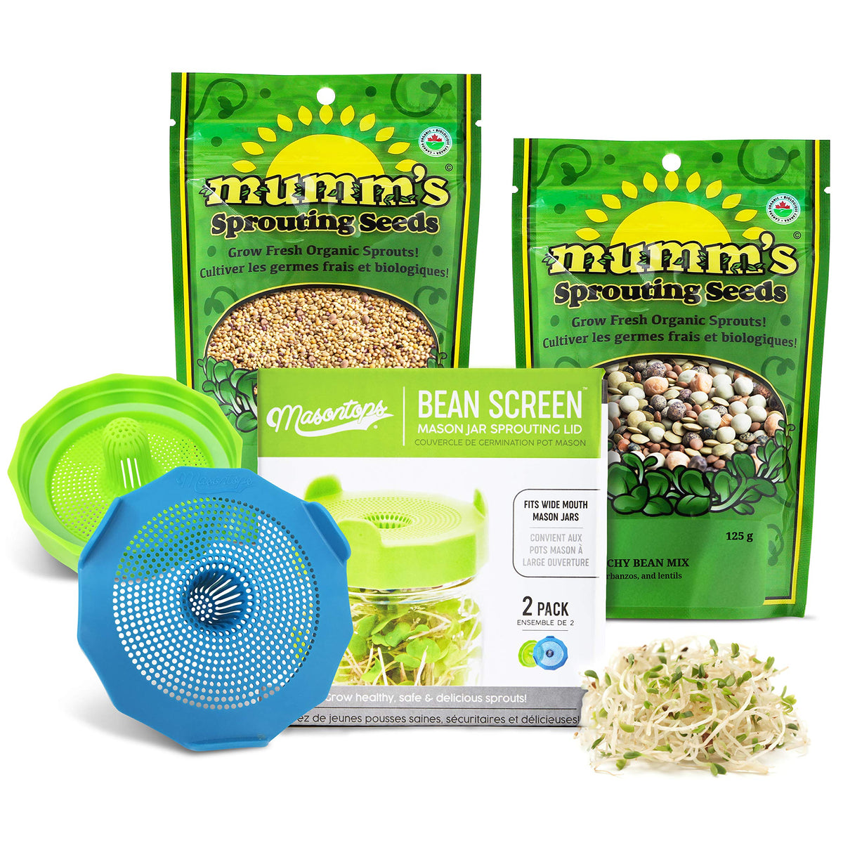 Masontops bean-screen-lid-2pack for stable drainage and fresh sprouts.