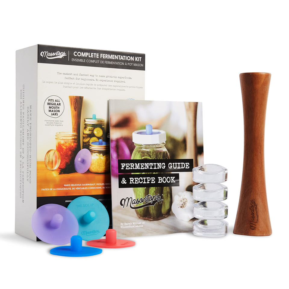 Masontops complete fermentation kit for four jars enables small-batch probiotic veggies at home.