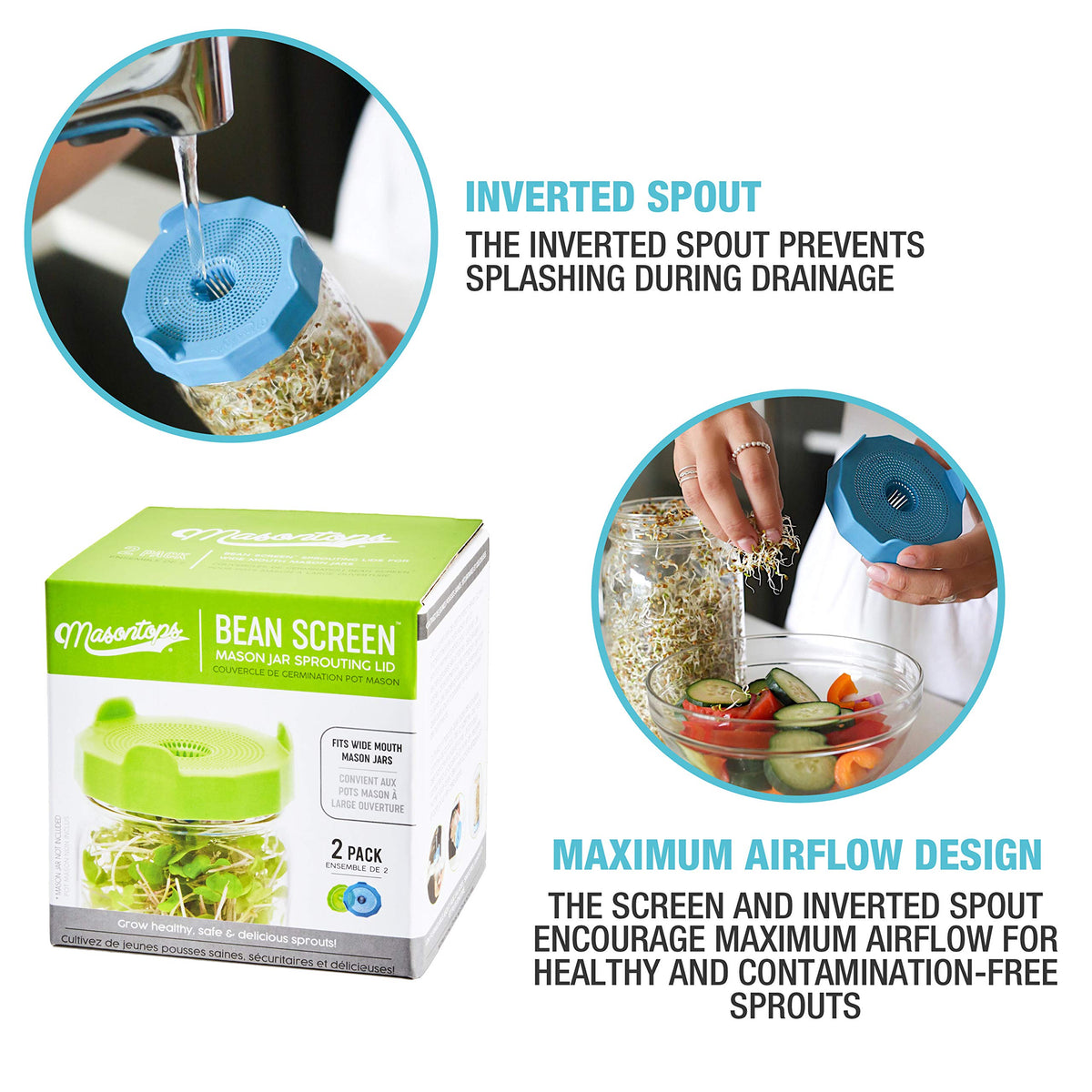 Masontops dishwasher-safe-bean-screens for easy cleaning after sprouting.