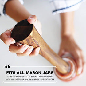 Masontops Pickle Packer wood muddler for crushing herbs and fruit for drinks.