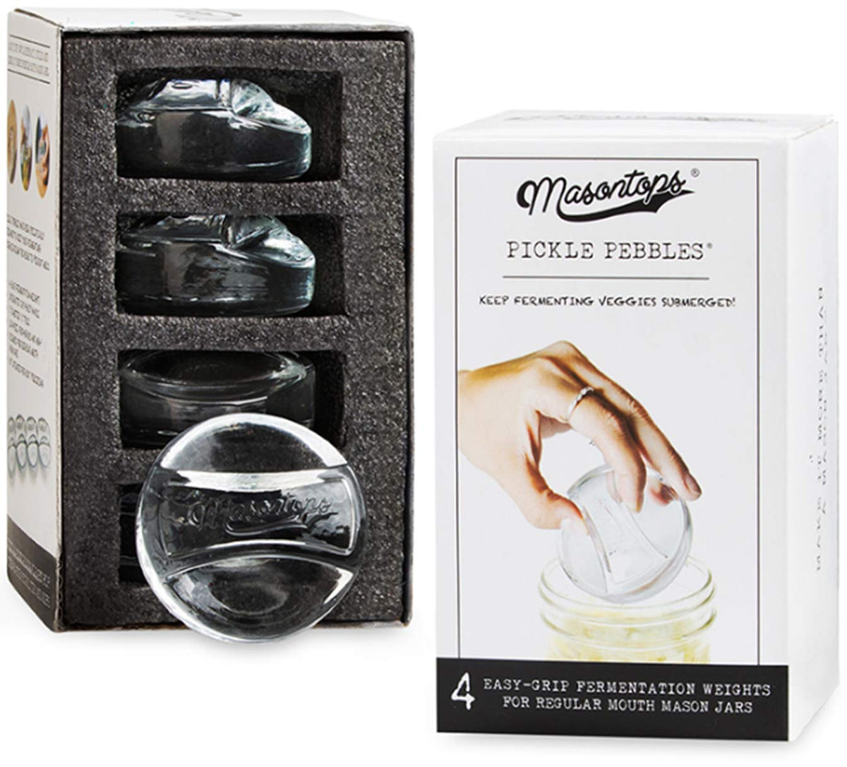 Masontops Pickle Pebble glass weight submerged vegetables for fermentation