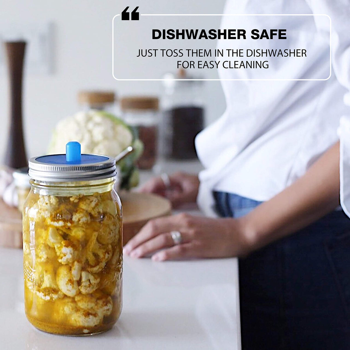 Masontops dishwasher-safe silicone lids are easy to clean after use.