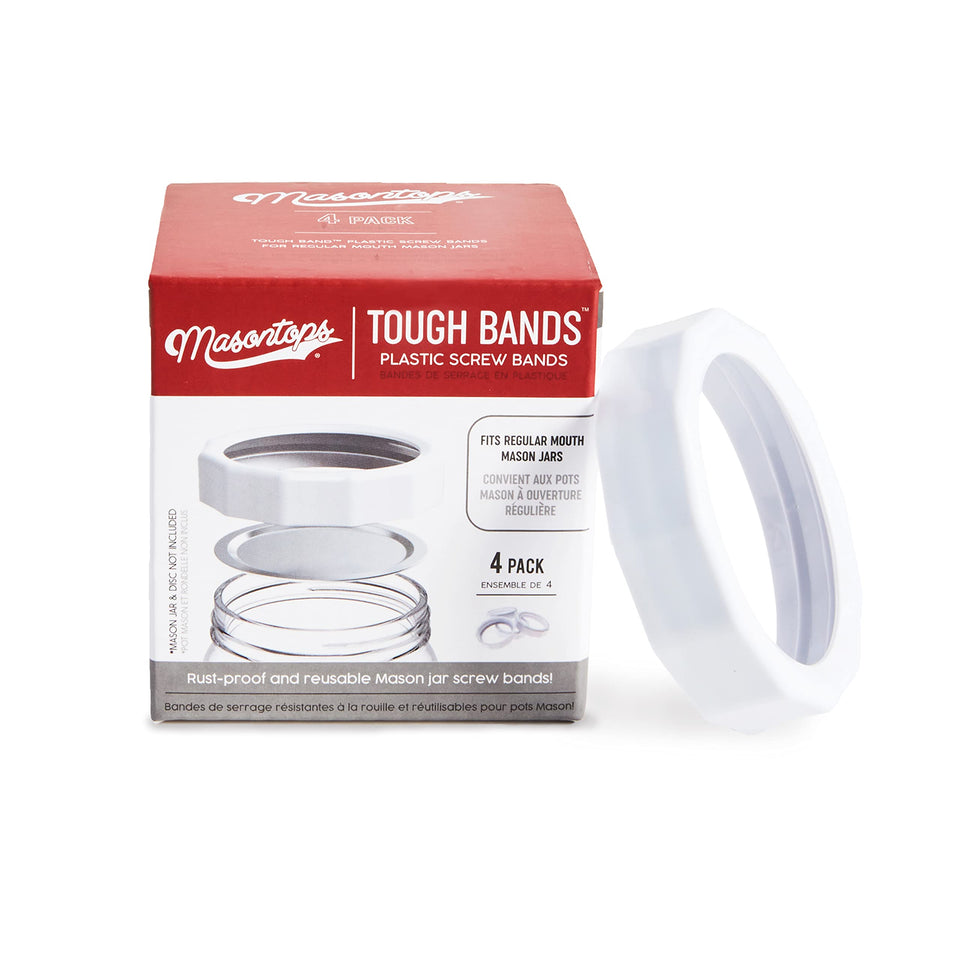 Masontops Tough Band for regular-mouth jars with screw band—secure storage and easy sealing.